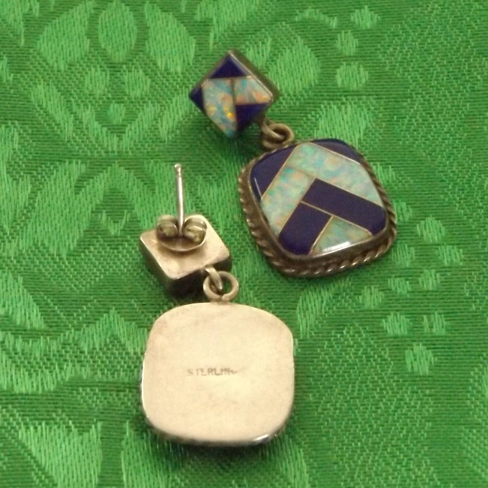 Black Onyx & Abalone Shell Inlay Silver Earrings - image 2